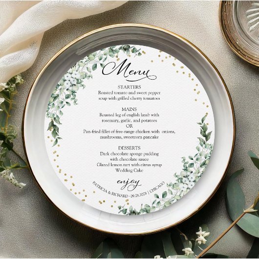Carte de Menu Cercle de Mariage Verdure