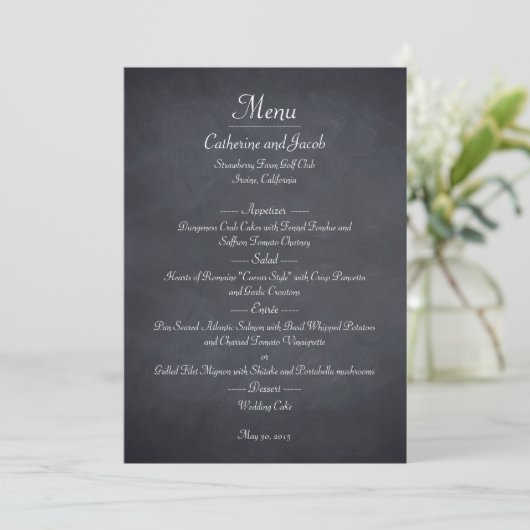 Carte de menu Chalkboard Look Mariage (Debout devant)