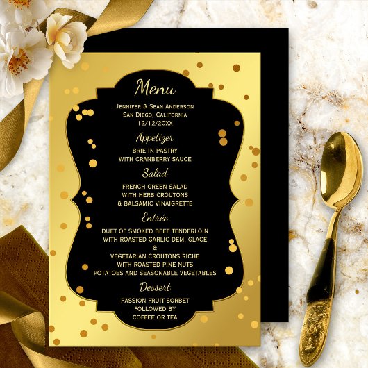 Carte de menu Chic Gold et Black Confetti