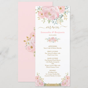 Carte de menu Chic Soft Pink Watercolor Floral Mar