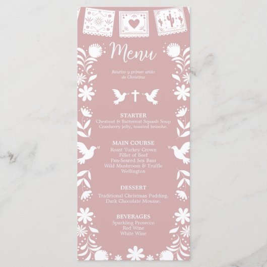 Carte de menu Cielito Lindo baptême rose (Devant)