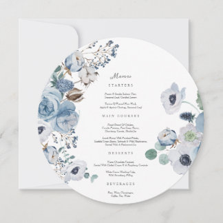 Carte de menu circulaire Rose Misty Blues