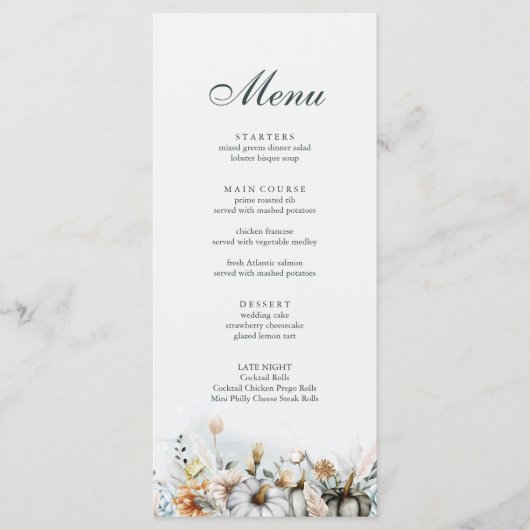 Carte de menu Citrouille blanc et Mariage Fleur sa (Devant)