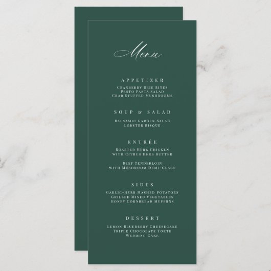 Carte de menu classique de la réception de mariage (Devant / Derrière)
