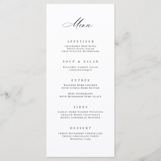 Carte de menu classique de la réception de mariage (Devant)