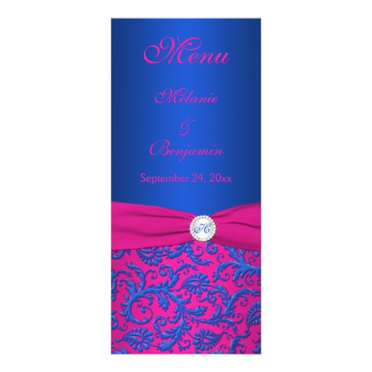 Carte de menu Cobalt et Fuchsia Damask 2 (Devant)
