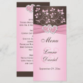 Carte de menu Coeur rose, Brown Floral (Devant / Derrière)