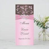 Carte de menu Coeur rose, Brown Floral (Debout devant)