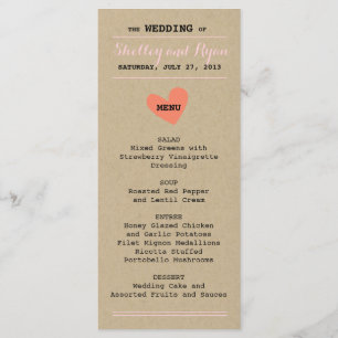 Carte de menu Coeur simple