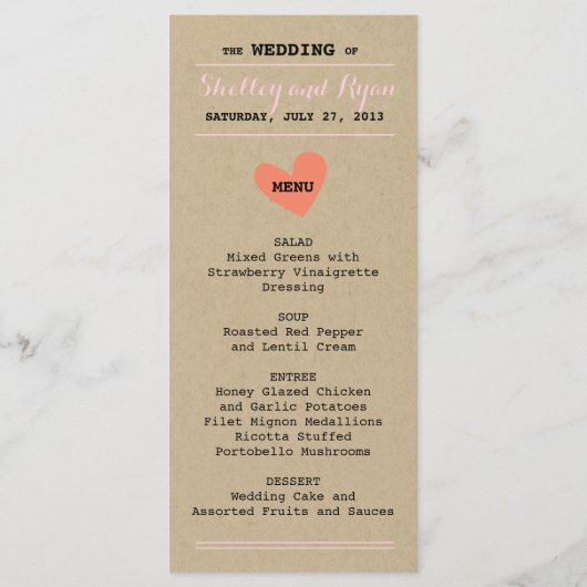 Carte de menu Coeur simple (Dos)