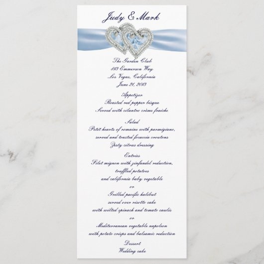 Carte de menu Coeurs bleus sur glace personnalisée (Devant)