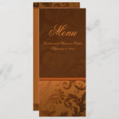 Carte de menu Copper et Mariage damassé Brown (Devant / Derrière)