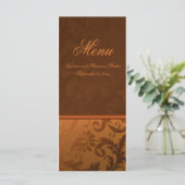 Carte de menu Copper et Mariage damassé Brown (Debout devant)