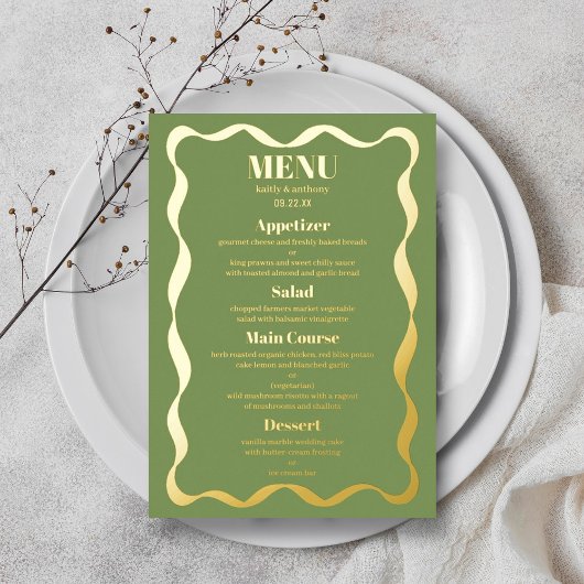 Carte de menu Coquette Bow Retro Mariage Real Foil