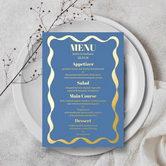 Carte de menu Coquette Bow Retro Mariage Real Foil