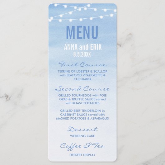 Carte de menu Couleur d'aquarelle bleu glauque (Devant)