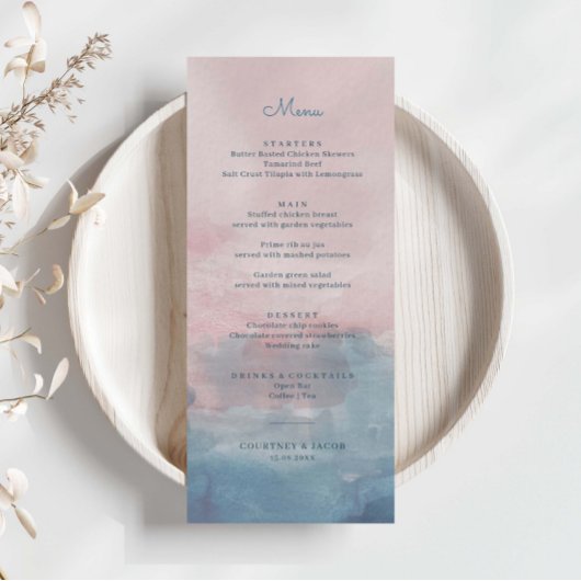 Carte de menu couleur rose et bleu