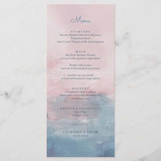 Carte de menu couleur rose et bleu (Devant)
