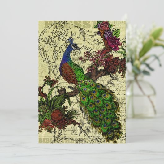 Carte de menu Customisée Peacock vintage (Debout devant)