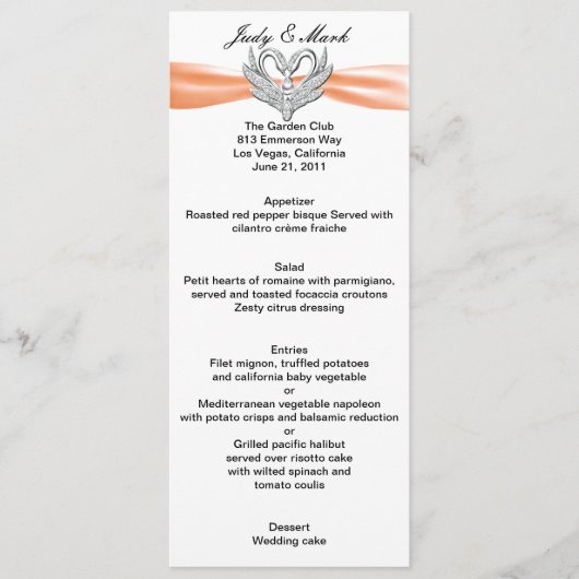 Carte de menu Cylindres en argent Orange Ribbon (Devant)