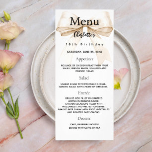 Carte de menu d'anniversaire beige crème