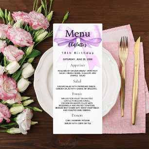 Carte de menu d'anniversaire de l'arc de lavande