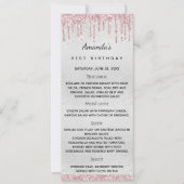 carte de menu d'anniversaire floraux roses argenté (Devant)