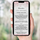 carte de menu d'anniversaire floraux roses argenté