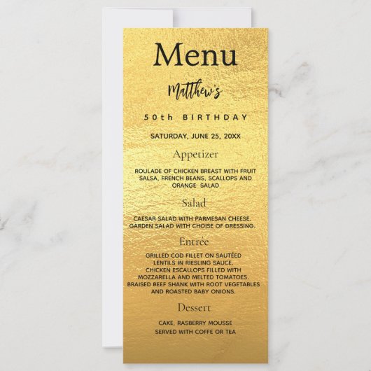 Carte de menu d'anniversaire Gold (Devant)