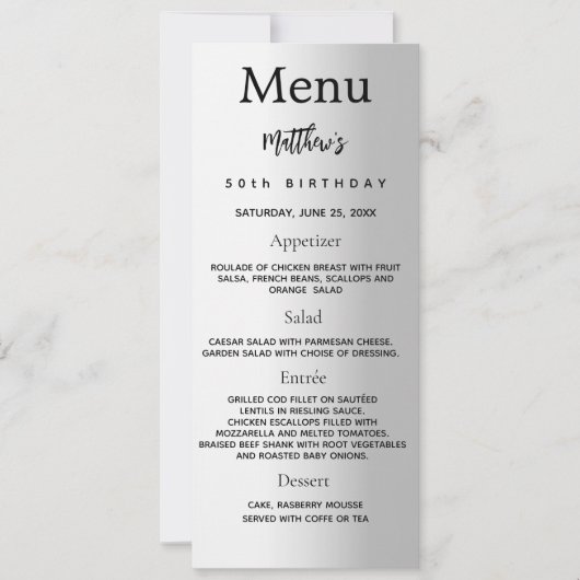 Carte de menu d'anniversaire pour le plaisir en ar (Devant)