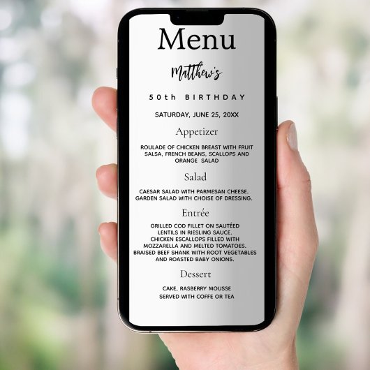 Carte de menu d'anniversaire pour le plaisir en ar