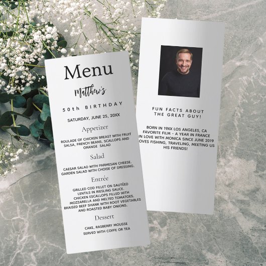 Carte de menu d'anniversaire pour le plaisir en ar