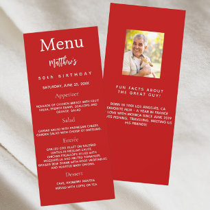 Carte de menu d'anniversaire pour les photos rouge
