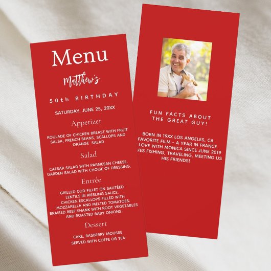 Carte de menu d'anniversaire pour les photos rouge