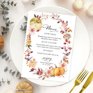 Carte de menu de Baby Shower Automnal de Citrouill