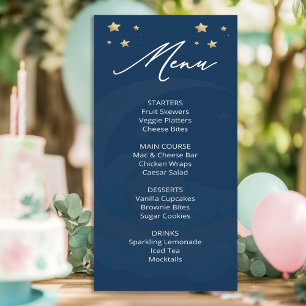 Carte de menu de Baby Shower Céleste Lune Étoiles