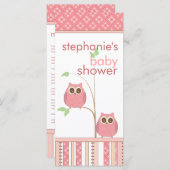Carte de menu de baby shower de rose de hibou de (Devant / Derrière)