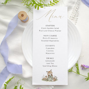 Carte de menu de Baby Shower Douce Renarde des Boi
