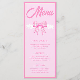 Carte de menu de Baby Shower Fille Ruban Gingham R