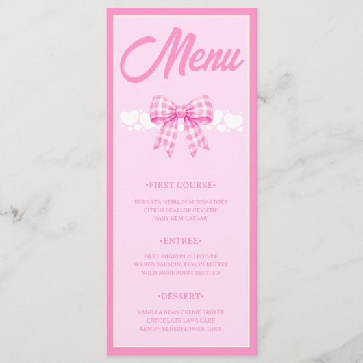 Carte de menu de Baby Shower Fille Ruban Gingham R (Devant)