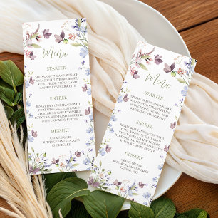 Carte de menu de Baby Shower Fleur Sauvage 4x9