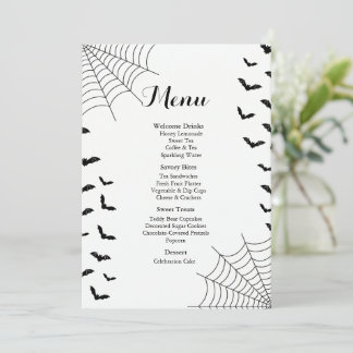 Carte de menu de Baby Shower Halloween Toile Araig