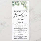 Carte de menu de Baby Shower Rustique Eucalyptus (Devant)