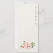 Carte de menu de baptême à croix florale de pivoin (Dos)