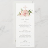 Carte de menu de baptême croisé floral de pivoine  (Devant / Derrière)
