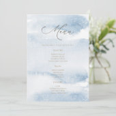 Carte de menu de baptême garçon aquarelle bleue (Debout devant)