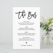 Carte de menu de bar de mariage en calligraphie mo (Debout devant)