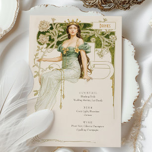 Carte de menu de boissons de mariage Art Nouveau é