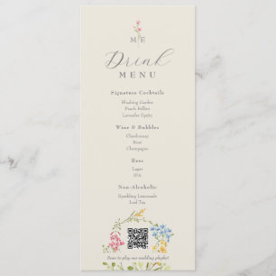 Carte de menu de boissons de mariage QR Wildflower