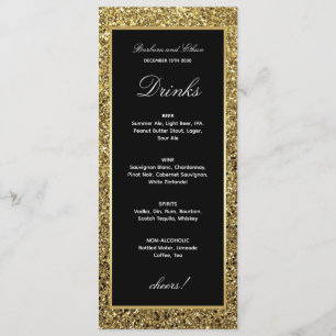 Carte de Menu de Boissons Élégante Or et Noir